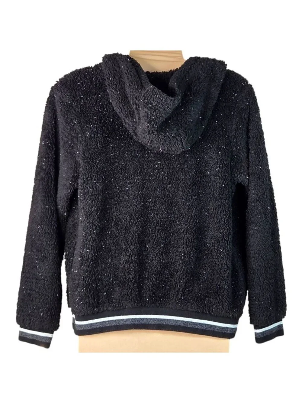 Wonder Nation Girls Black Hooded Sherpa Jacket XL (14-16) Sparkle Ribbed Trim